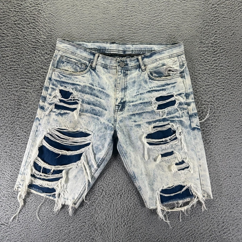 Jordan Craig Legacy Edition Shorts Mens 38 Blue Cotton Denim Bermuda Distressed
